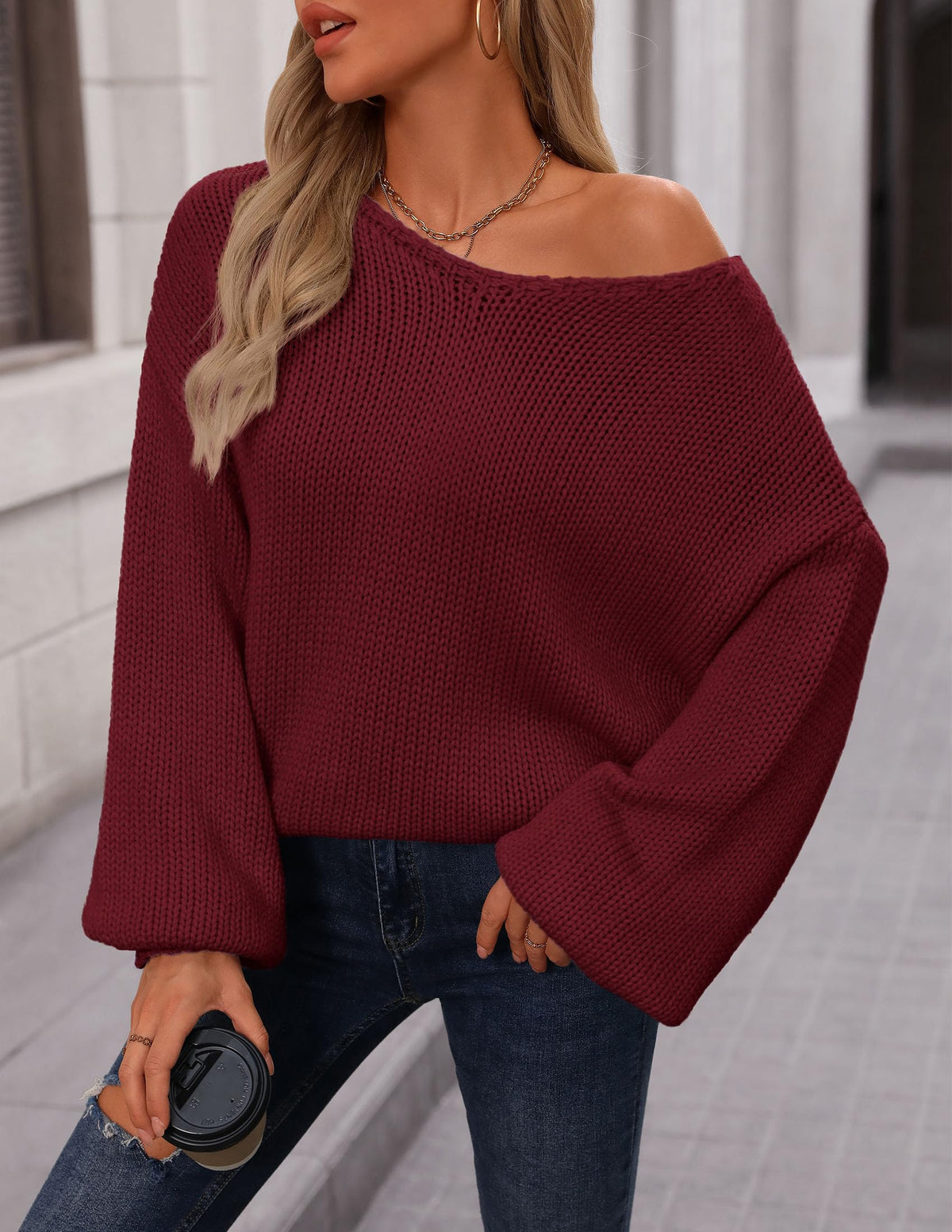 Fall Sweaters Chunky Loose Long Sleeve V Neck Oversized Dressy Casual Knit Pullover Tops