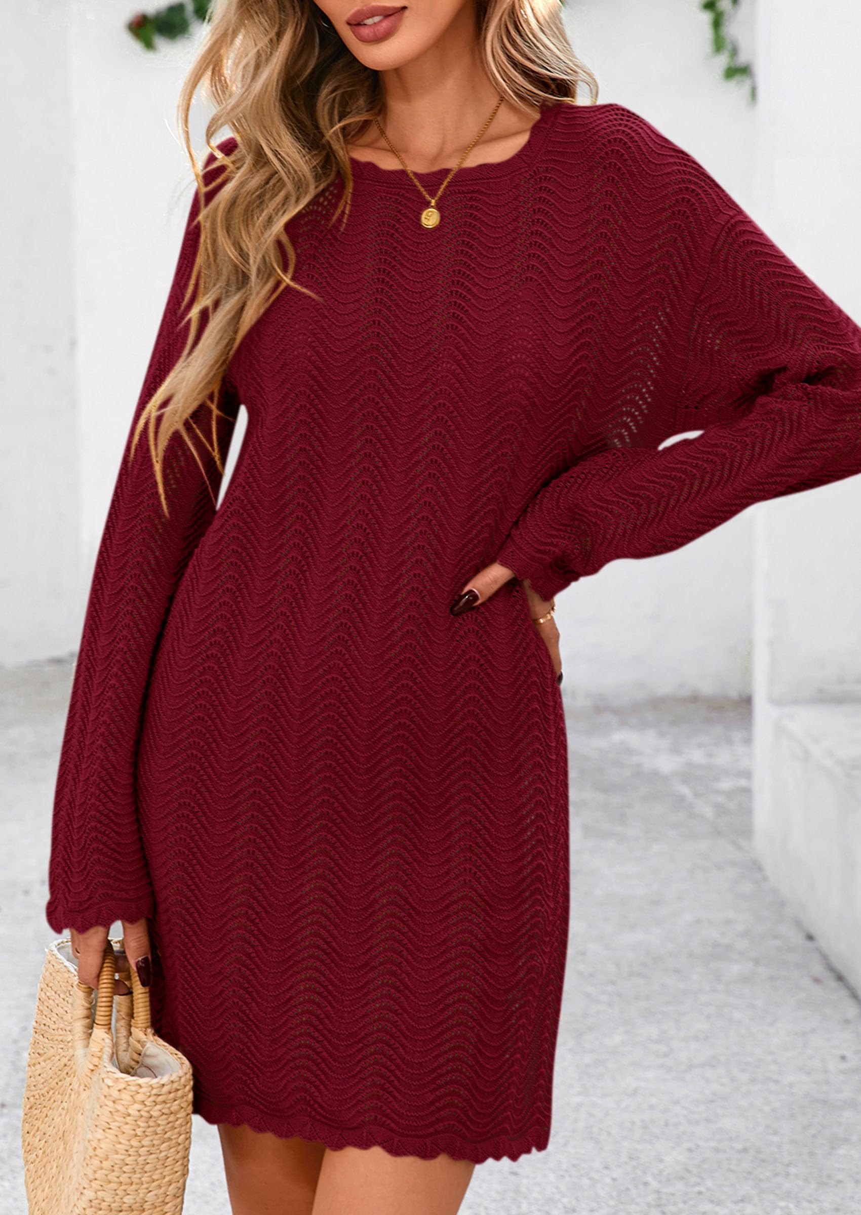 PRETTYGARDEN Women's Swimsuit Cover Up Summer Bathing Suit Swimwear Crochet Knit Dress Fashion Beach Vacation Clothes