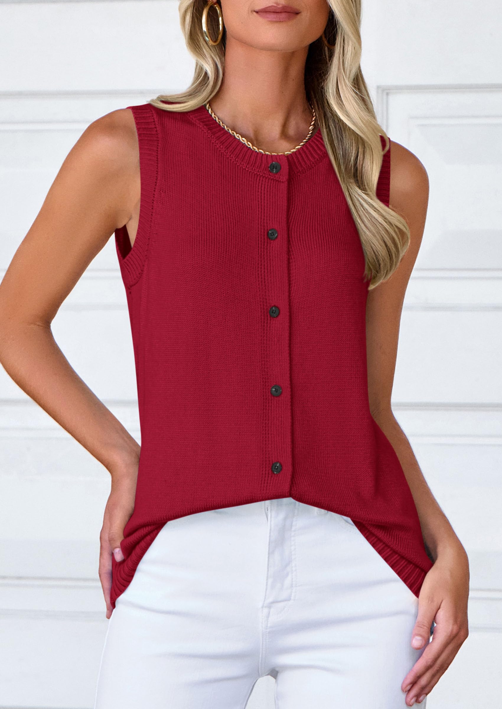 PRETTYGARDEN Sweater Vest Women Spring Summer Casual Lightweight Knit Sleeveless Button Down Tank Tops Trendy Clothes