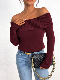 Fall Off Shoulder Sweaters Y2K Long Sleeve Ribbed Knit Fitted Pullover Tops Blouse