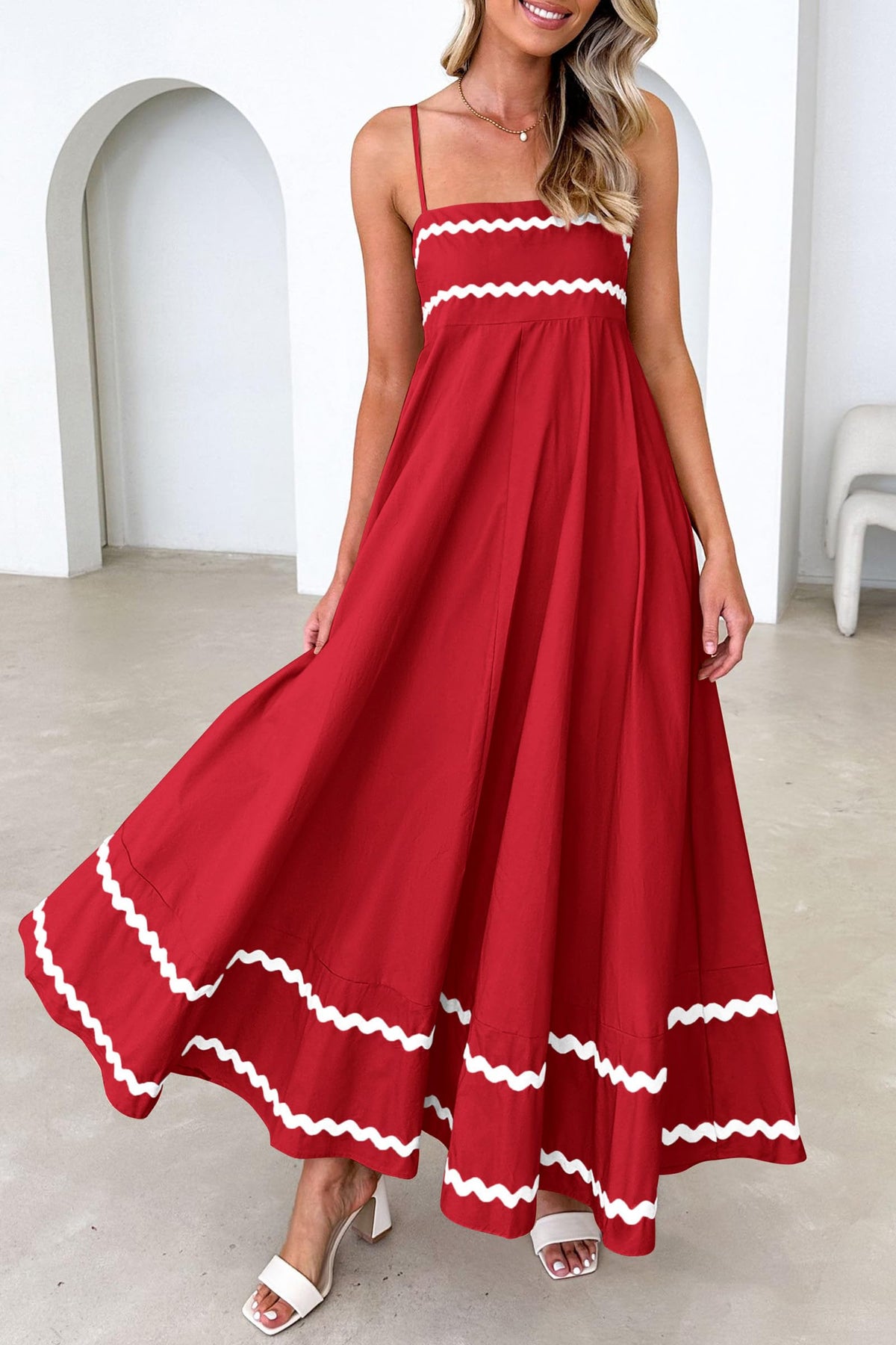 Summer Flowy Maxi Dress Casual Sleeveless Spaghetti Strap Ruffle Beach Long Dresses