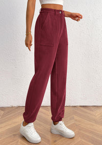 Women's Dressy Casual Pants Elastic High Waisted Work Office Corduroy Trouser Slacks with Pockets