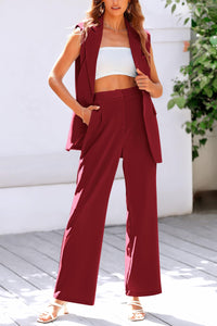 Sleeveless Suit Vest And Wide Leg Pants Business Casual Blazer Set