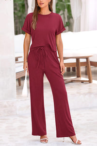 Short Sleeve T Shirt Wide Leg Pants Tracksuit