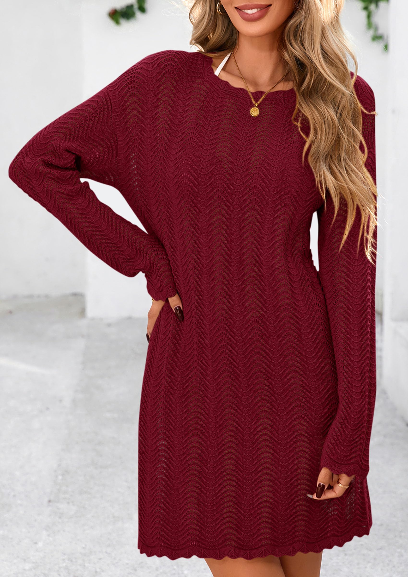 PRETTYGARDEN Women's Swimsuit Cover Up Summer Bathing Suit Swimwear Crochet Knit Dress Fashion Beach Vacation Clothes