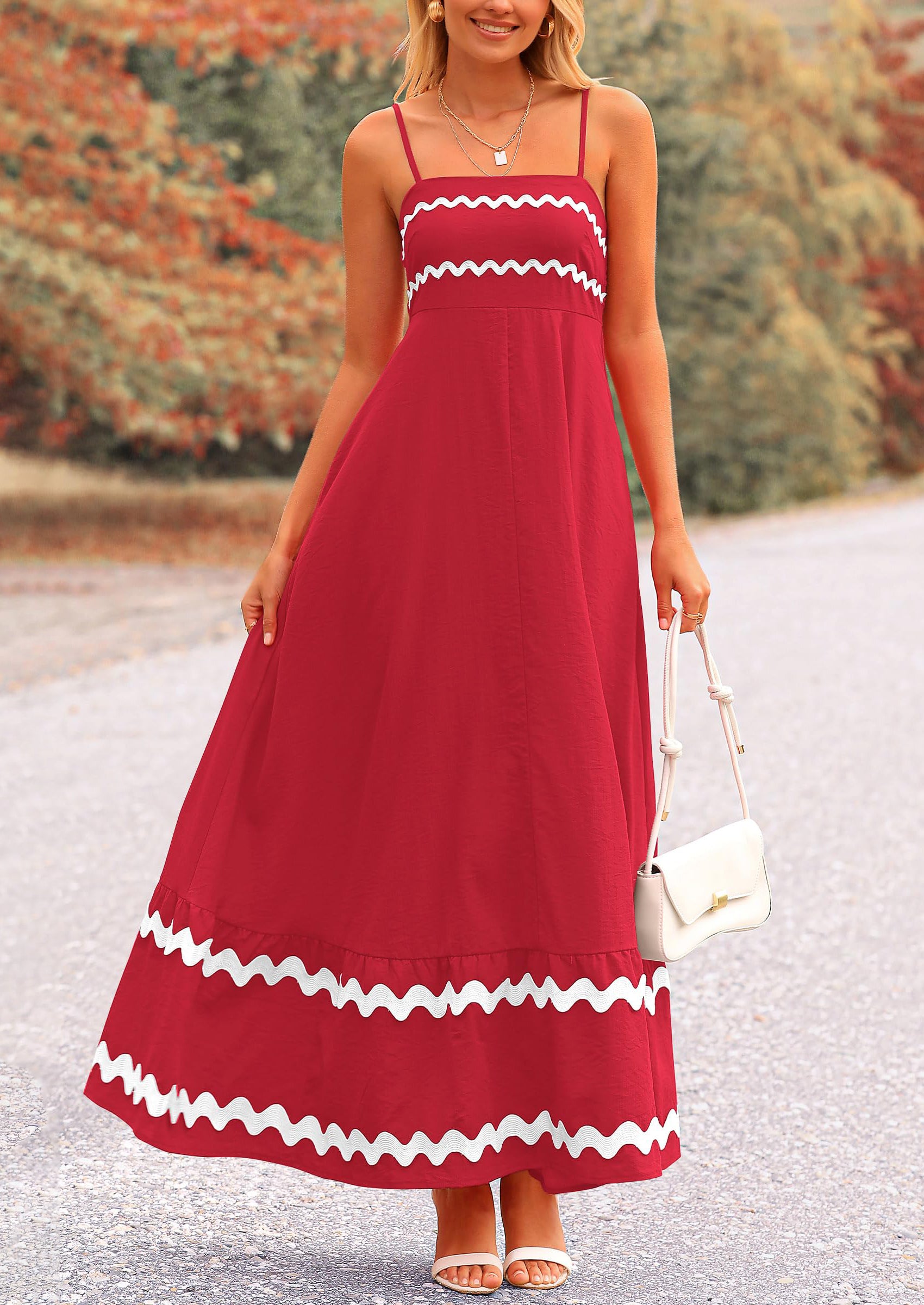 PRETTYGARDEN Women's Summer Flowy Maxi Dress Casual Sleeveless Spaghetti Strap Ruffle Beach Long Dresses