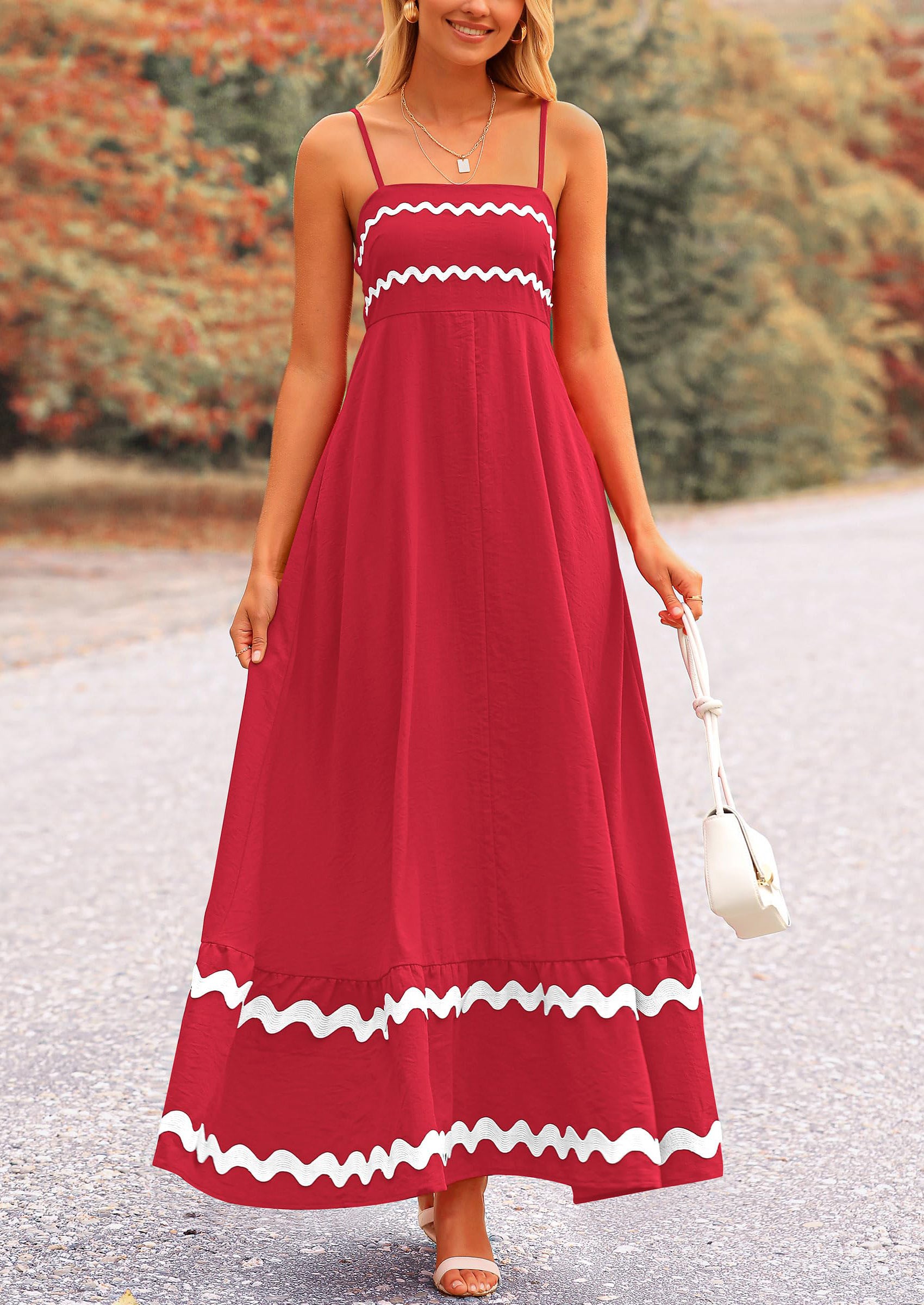 PRETTYGARDEN Women's Summer Flowy Maxi Dress Casual Sleeveless Spaghetti Strap Ruffle Beach Long Dresses