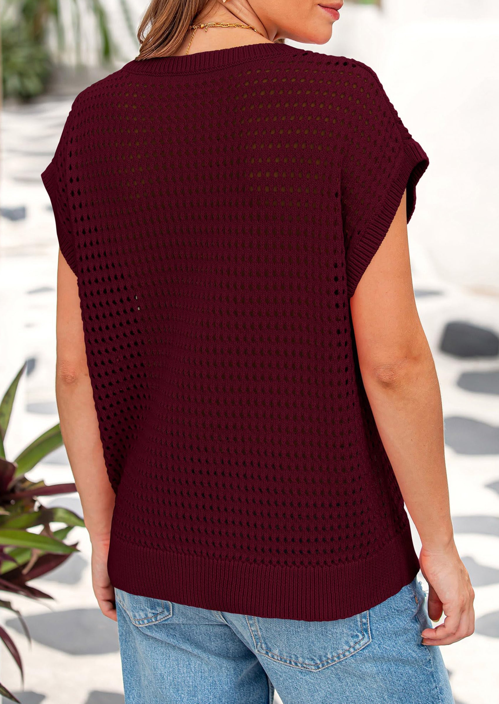 PRETTYGARDEN Womens Spring Tops Summer Shirts Crochet Cap Sleeve Sweater Pullover Cute Beach Vacation Clothes