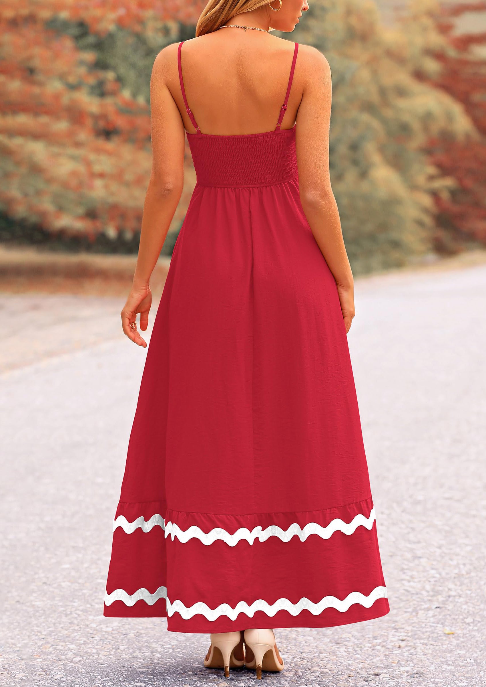 PRETTYGARDEN Women's Summer Flowy Maxi Dress Casual Sleeveless Spaghetti Strap Ruffle Beach Long Dresses