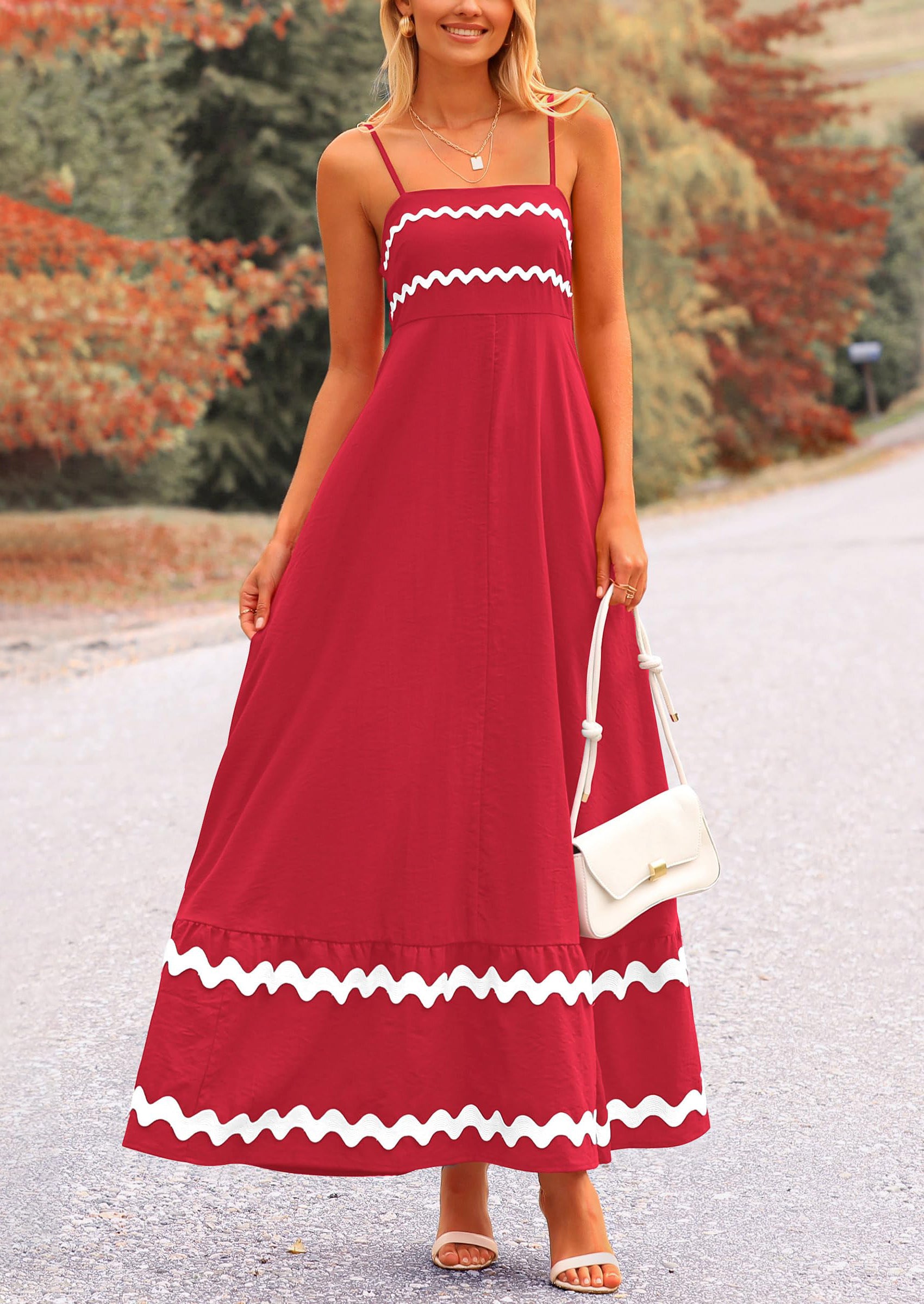 PRETTYGARDEN Women's Summer Flowy Maxi Dress Casual Sleeveless Spaghetti Strap Ruffle Beach Long Dresses