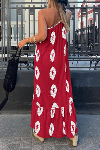 One Shoulder Spaghetti Strap Printed A Line Flowy Boho Maxi Long Sundress