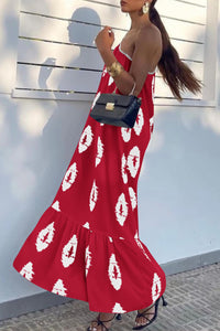 One Shoulder Spaghetti Strap Printed A Line Flowy Boho Maxi Long Sundress