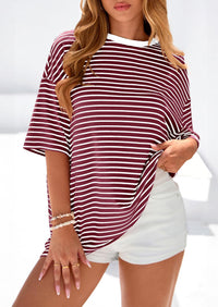 PRETTYGARDEN Womens Oversied Cute Tops Casual Striped Short Sleeve Shirt Women Trendy Spring Fashion Basic Tees Blouse PRETTYGARDEN