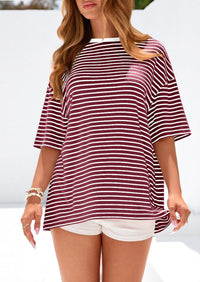 PRETTYGARDEN Womens Oversied Cute Tops Casual Striped Short Sleeve Shirt Women Trendy Spring Fashion Basic Tees Blouse PRETTYGARDEN