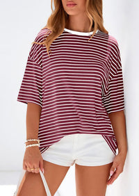 PRETTYGARDEN Womens Oversied Cute Tops Casual Striped Short Sleeve Shirt Women Trendy Spring Fashion Basic Tees Blouse PRETTYGARDEN