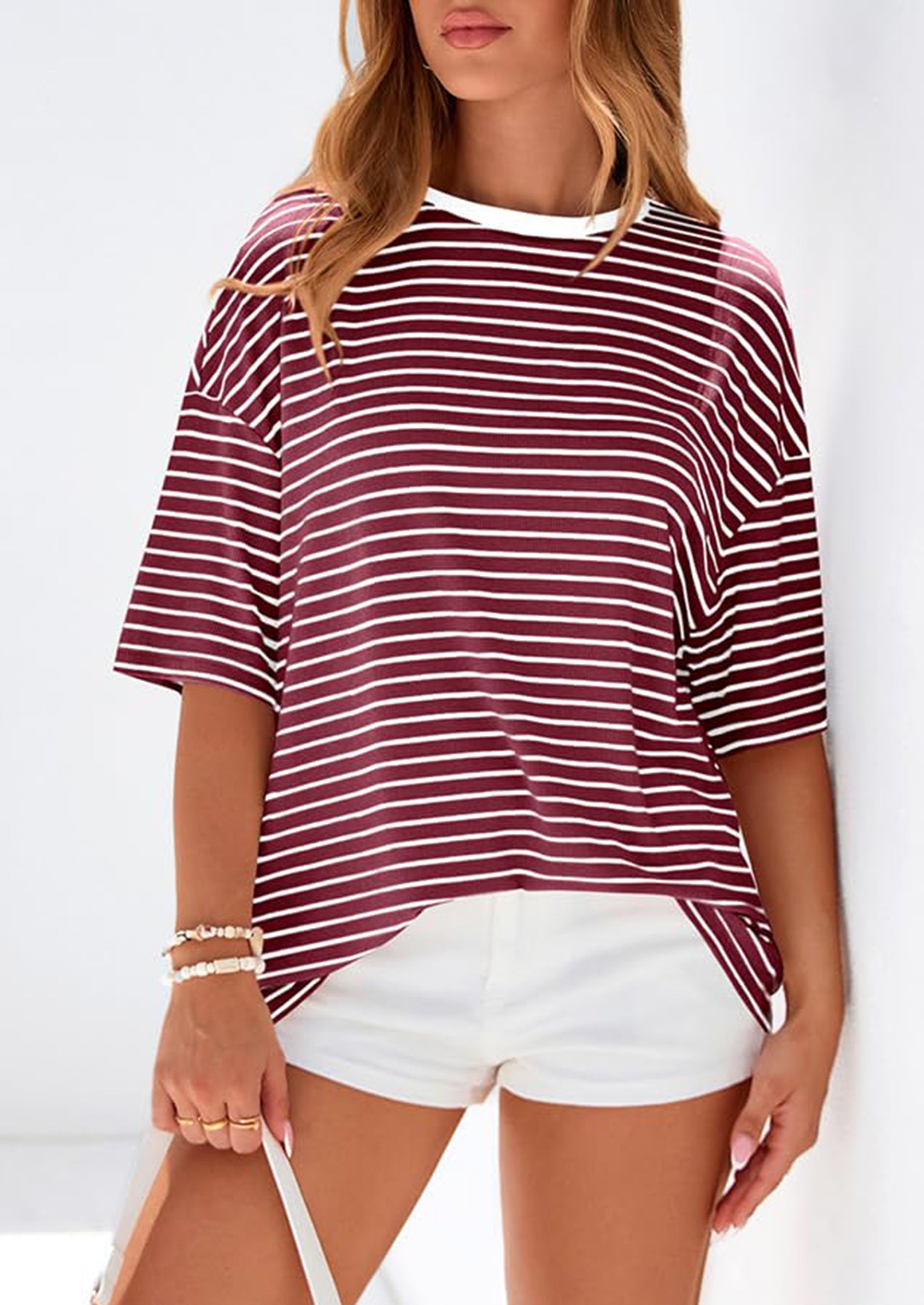 PRETTYGARDEN Womens Oversied Cute Tops Casual Striped Short Sleeve Shirt Women Trendy Spring Fashion Basic Tees Blouse PRETTYGARDEN