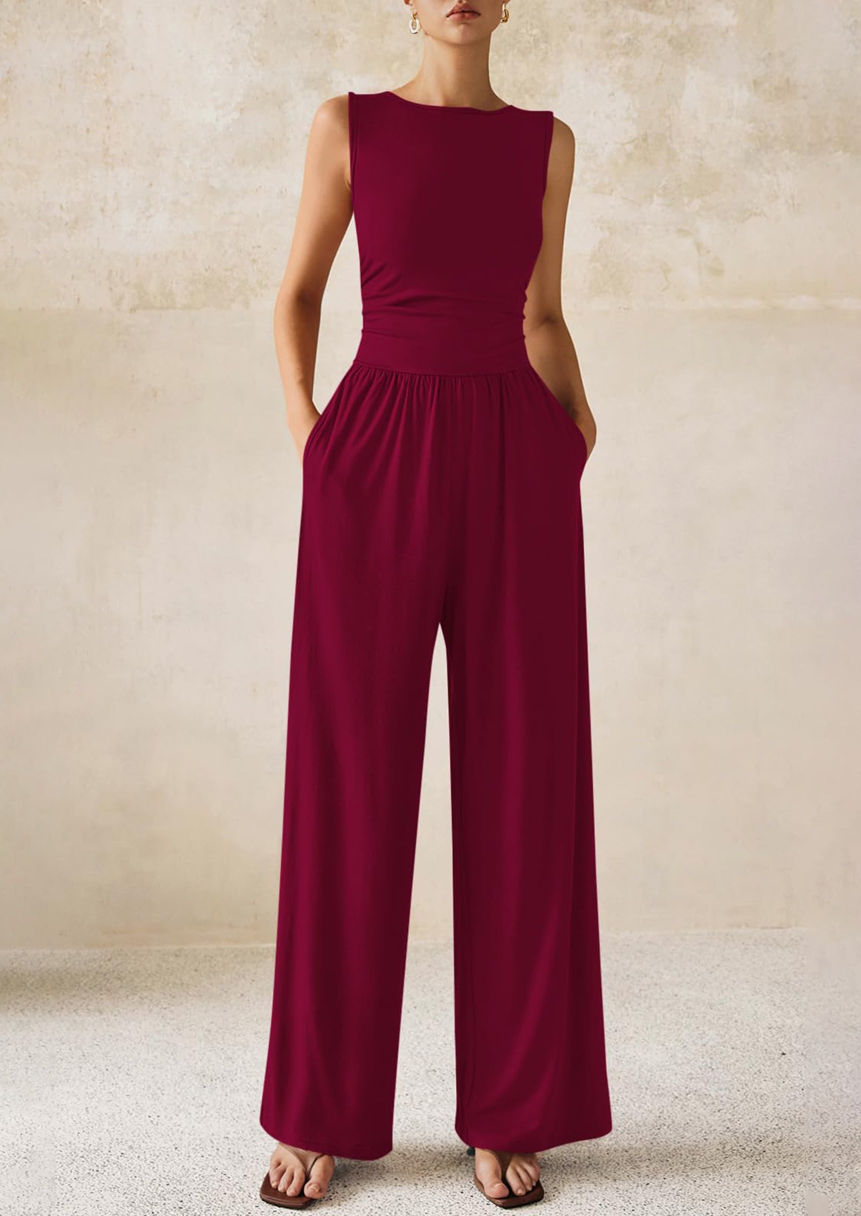 PRETTYGARDEN One Piece Jumpsuits for Women Dressy Casual Sleeveless Crewneck Wide Leg Rompers Jumpers Vacation Summer Outfits