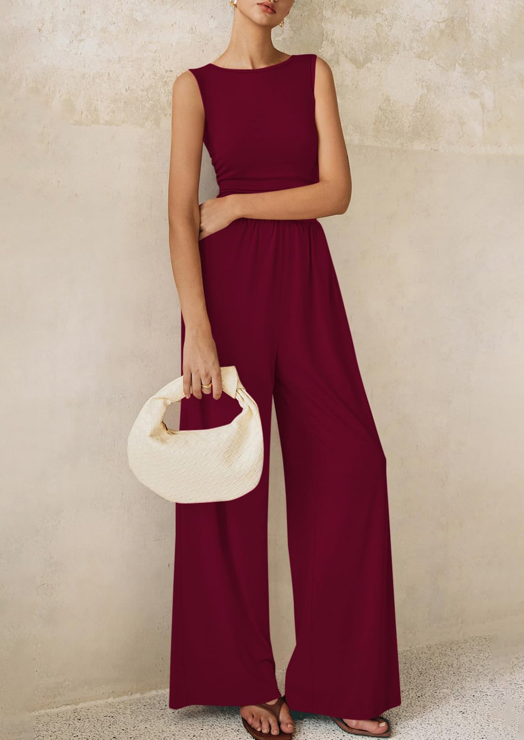 PRETTYGARDEN One Piece Jumpsuits for Women Dressy Casual Sleeveless Crewneck Wide Leg Rompers Jumpers Vacation Summer Outfits