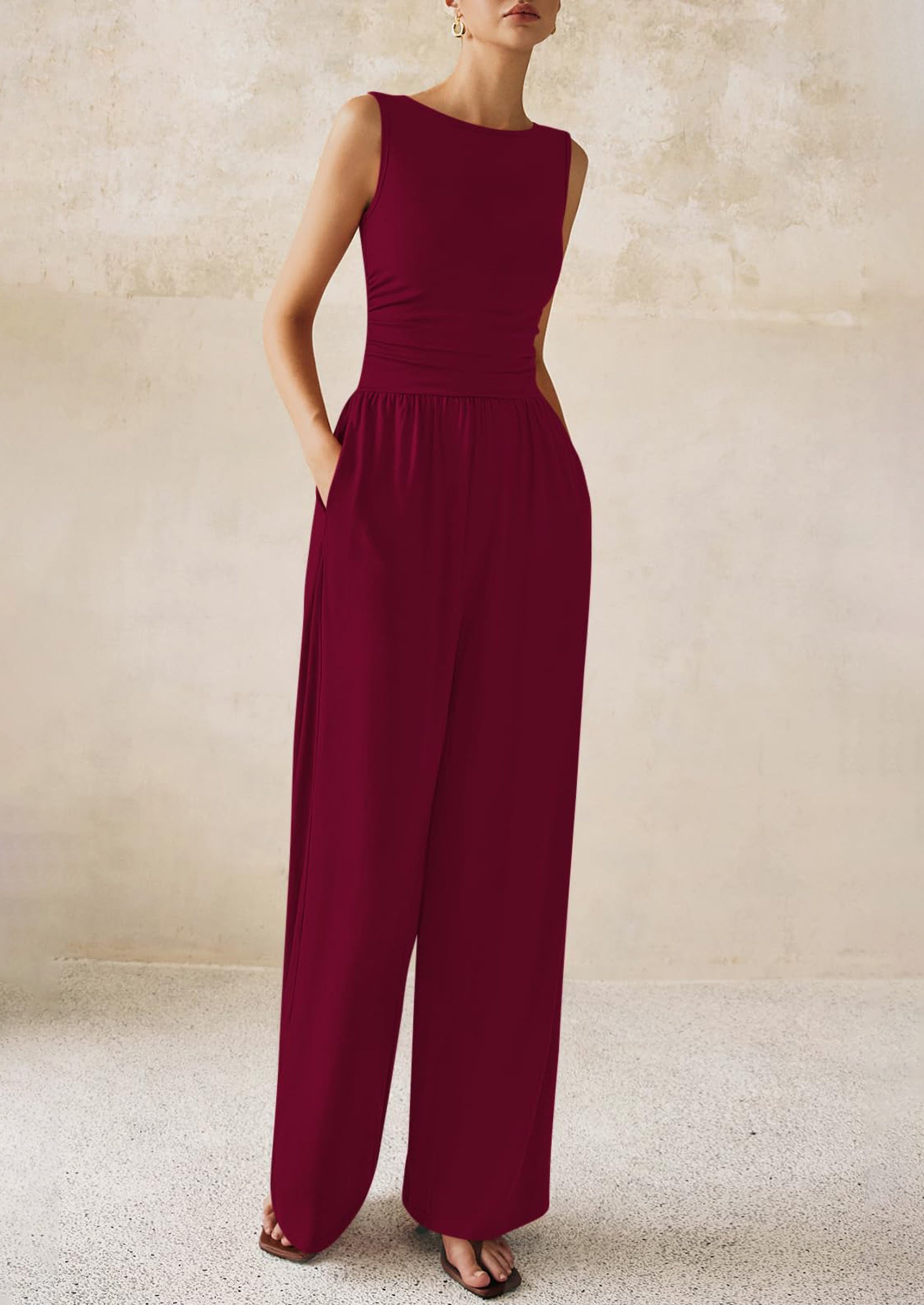 PRETTYGARDEN One Piece Jumpsuits for Women Dressy Casual Sleeveless Crewneck Wide Leg Rompers Jumpers Vacation Summer Outfits