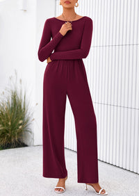 PRETTYGARDEN One Piece Jumpsuits for Women Dressy Casual Long Sleeve Crewneck Wide Leg Romper Overalls Spring Outfits
