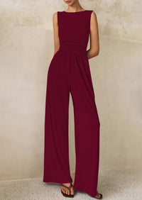 PRETTYGARDEN One Piece Jumpsuits for Women Dressy Casual Sleeveless Crewneck Wide Leg Rompers Jumpers Vacation Summer Outfits