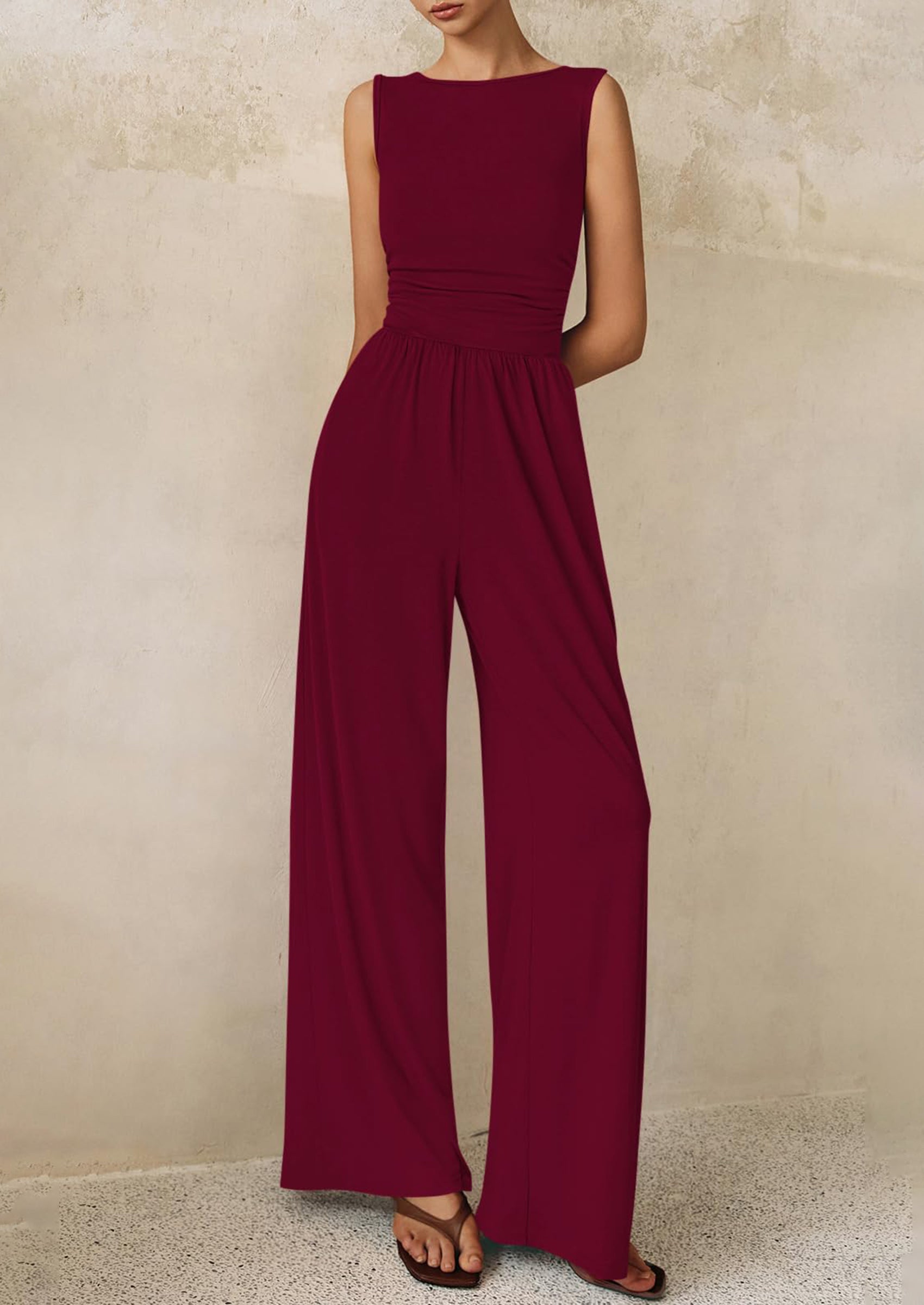 PRETTYGARDEN One Piece Jumpsuits for Women Dressy Casual Sleeveless Crewneck Wide Leg Rompers Jumpers Vacation Summer Outfits