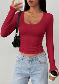 PRETTYGARDEN Womens Long Sleeve Tops Casual Scoop Neck Basic Tees Slim Fitted Tshirts Layer Knit Fall Outfits
