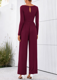 PRETTYGARDEN One Piece Jumpsuits for Women Dressy Casual Long Sleeve Crewneck Wide Leg Romper Overalls Spring Outfits