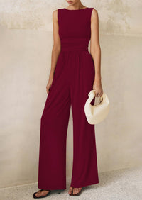 PRETTYGARDEN One Piece Jumpsuits for Women Dressy Casual Sleeveless Crewneck Wide Leg Rompers Jumpers Vacation Summer Outfits
