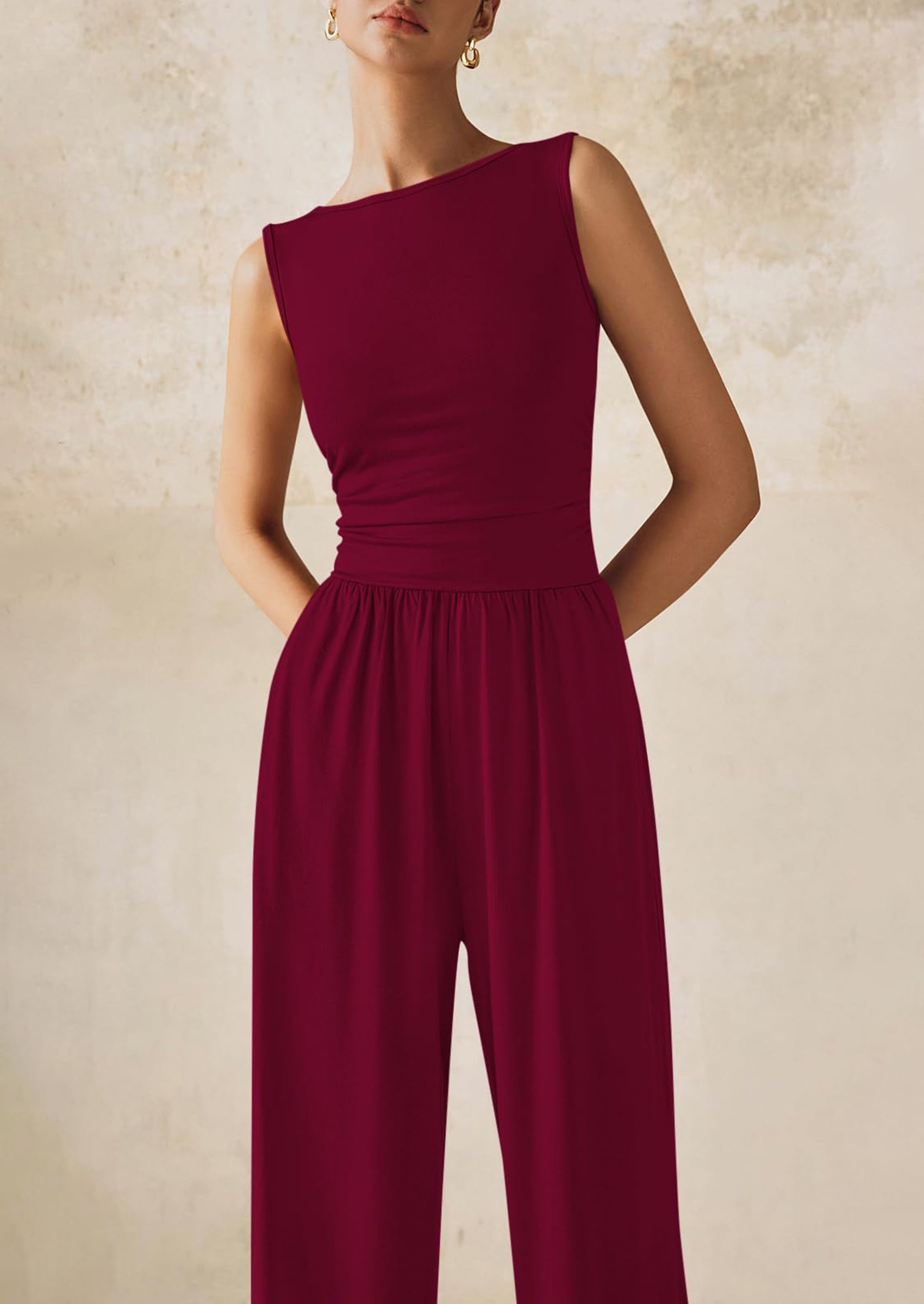 PRETTYGARDEN One Piece Jumpsuits for Women Dressy Casual Sleeveless Crewneck Wide Leg Rompers Jumpers Vacation Summer Outfits