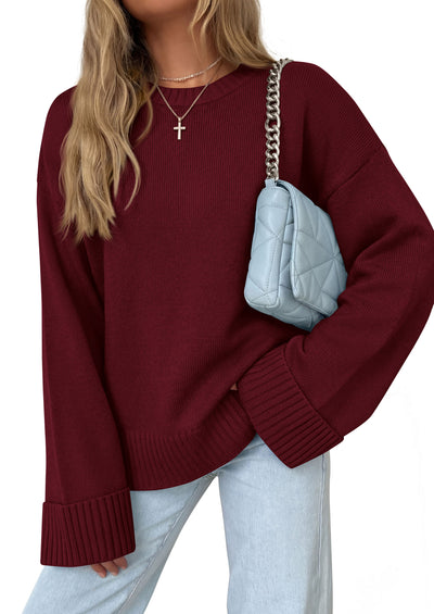 PRETTYGARDEN Oversized Sweater Women's Ribbed Knit Top | Solid Long Sleeve Tops, Drop Shoulder Pullover Crewneck, Basic Going Out & School Outfits 2026, Fall Winter Chunky Clothing