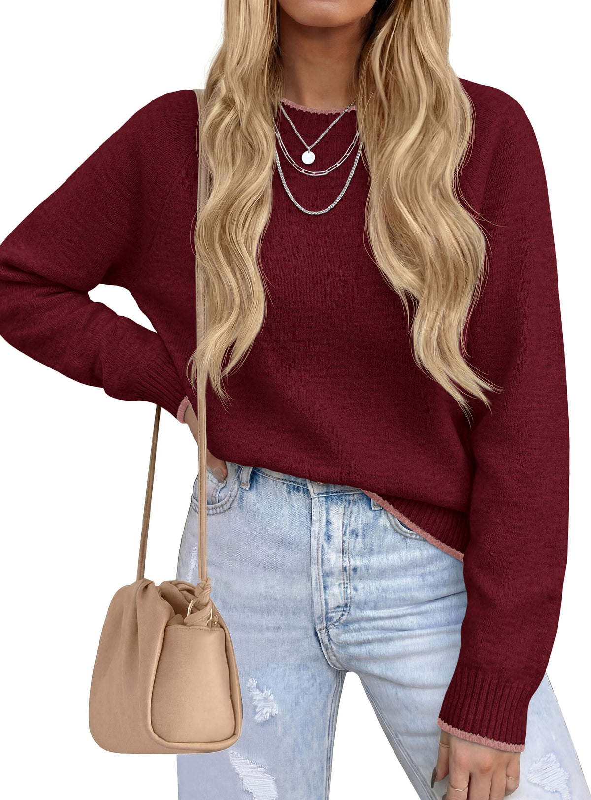 PRETTYGARDEN Womens Crewneck Fall Sweaters Pullover Tops | Soft Stretchy Knit,Reglan Long Sleeve,Ribbed Cuffs,Color Block,Casual Daily Outfits,Office Work Clothes,Winter Layering Wear
