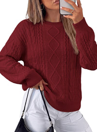 PRETTYGARDEN Womens Cable Knit Sweater Crewneck Pullover | Soft Ribbed Cuffs,Relaxed Fit Long Sleeve Sweaters,Chunky Diamond,Warm Layering,Comfy Daily Wear,Fall Winter Going out Top