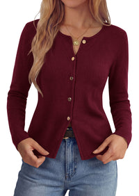 PRETTYGARDEN Button Up Cardigan Sweaters for Women | Slim Fitted Knitwear,Long Sleeve Knit Lightweight Cardigans,Business Casual Outfits Work Tops,Layering Piece for Fall&Winter