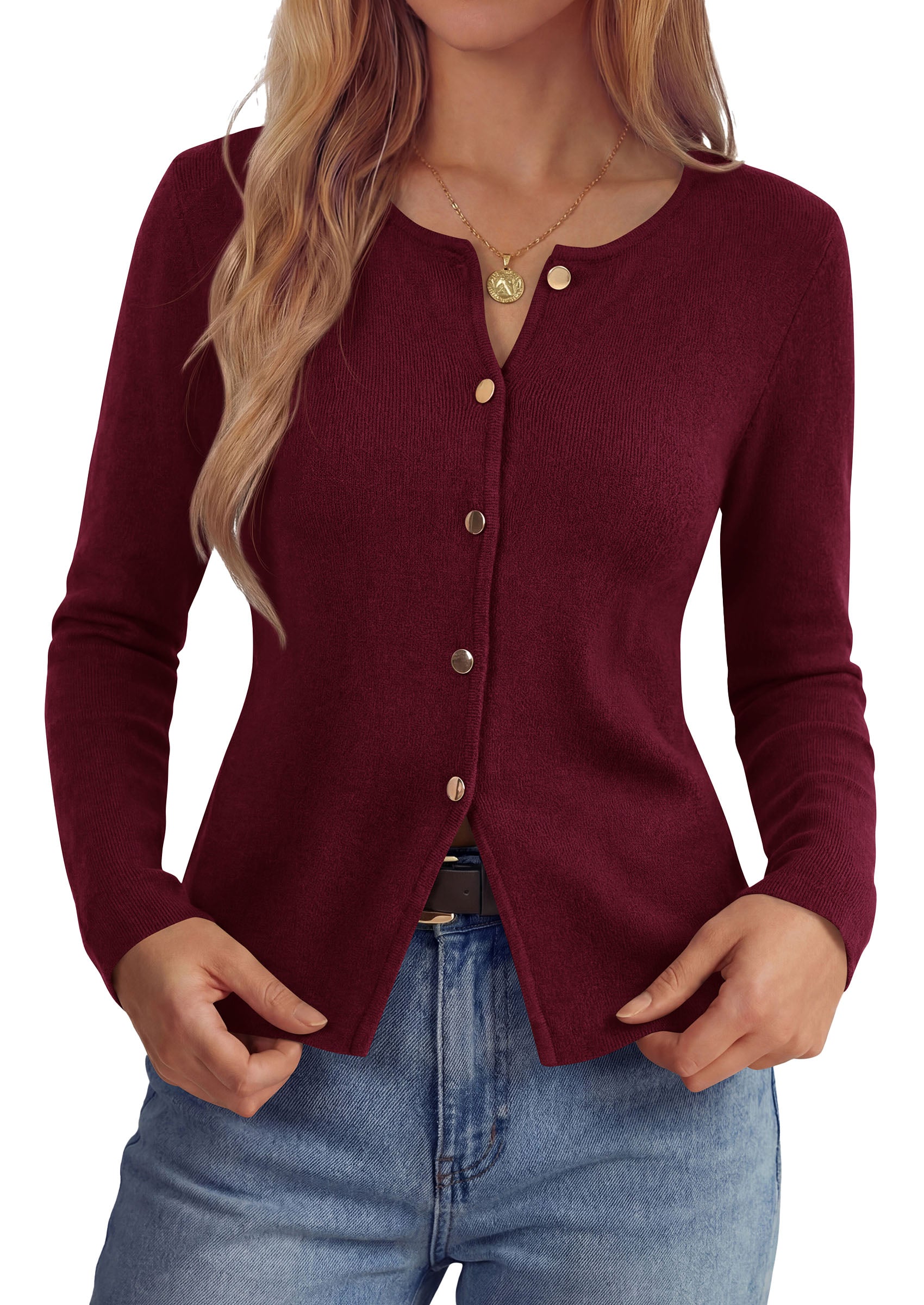 PRETTYGARDEN Button Up Cardigan Sweaters for Women | Slim Fitted Knitwear,Long Sleeve Knit Lightweight Cardigans,Business Casual Outfits Work Tops,Layering Piece for Fall&Winter