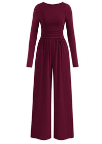 PRETTYGARDEN One Piece Jumpsuits for Women Dressy Casual Long Sleeve Crewneck Wide Leg Romper Overalls Spring Outfits 2026