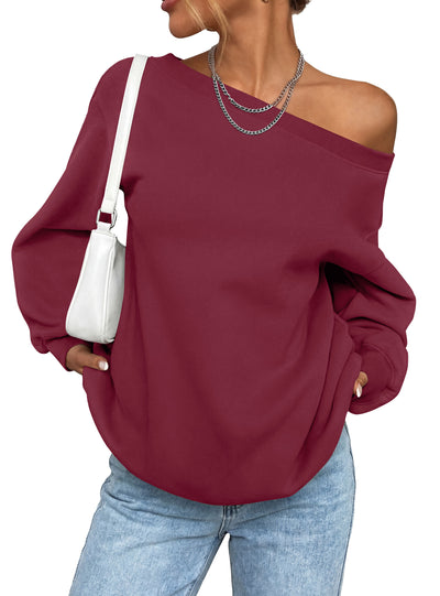 PRETTYGARDEN Womens Off The Shoulder Sweatshirt Loose Fit | Slouchy Long Sleeve Tops,Comfy Fleece Sweatshirts,Oversized Pullover,Casual Daily Street Y2K Outfits,Fall Winter Clothes