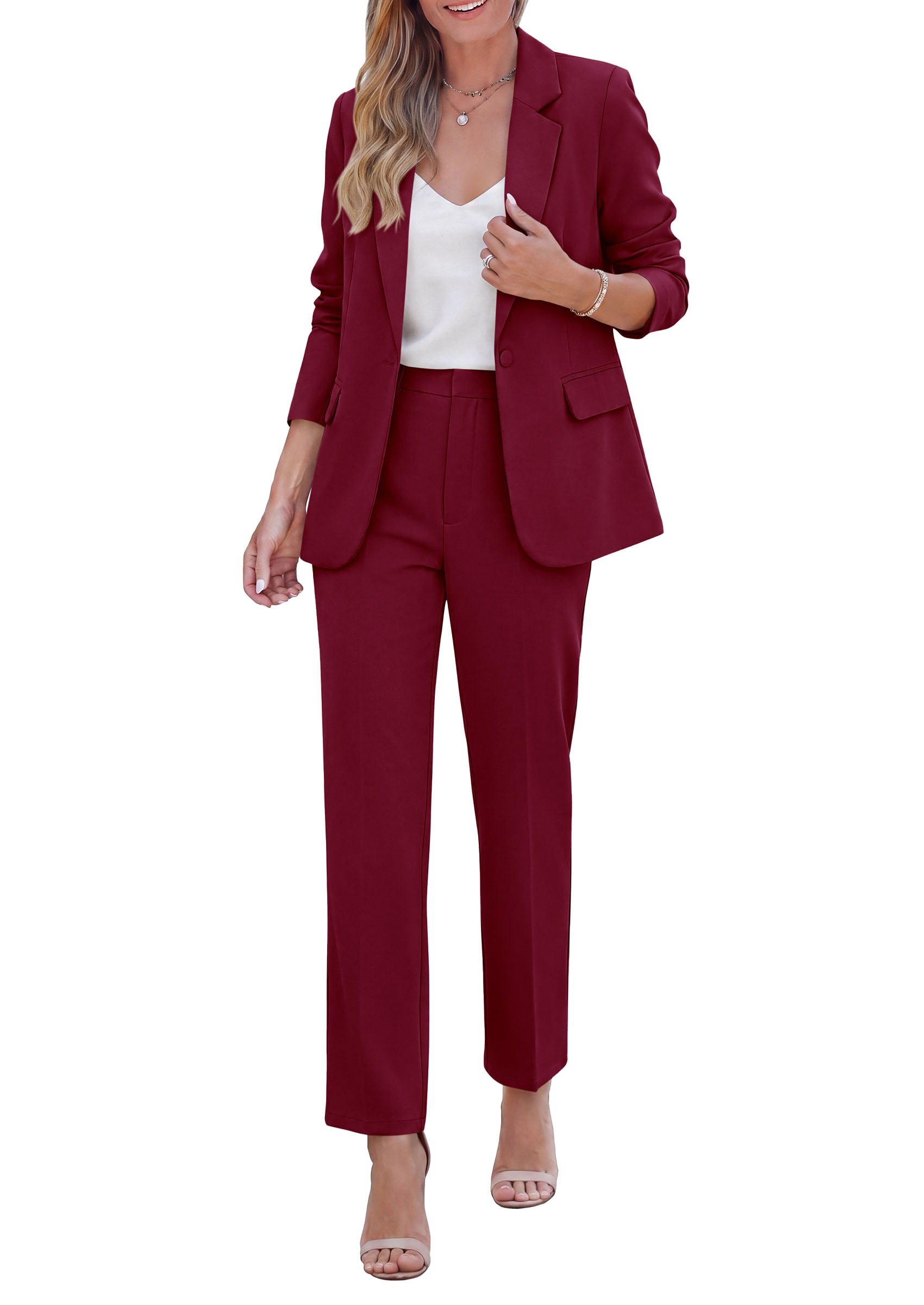 PRETTYGARDEN Two Piece Sets for Women Dressy Pant Suits | Lapel Blazer,Straight Leg Dress Pants,Professional Interview Suit Set,Business Casual Outfits,Office Work Clothes,Fall Winter