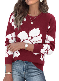 PRETTYGARDEN Womens Floral Sweater Crewneck Pullover Tops | Soft Slouchy Knit Sweater,Casual Long Sleeve,Fall Fashion 2026,Cute Winter Clothes,Work Office Travel Vacation Outfits