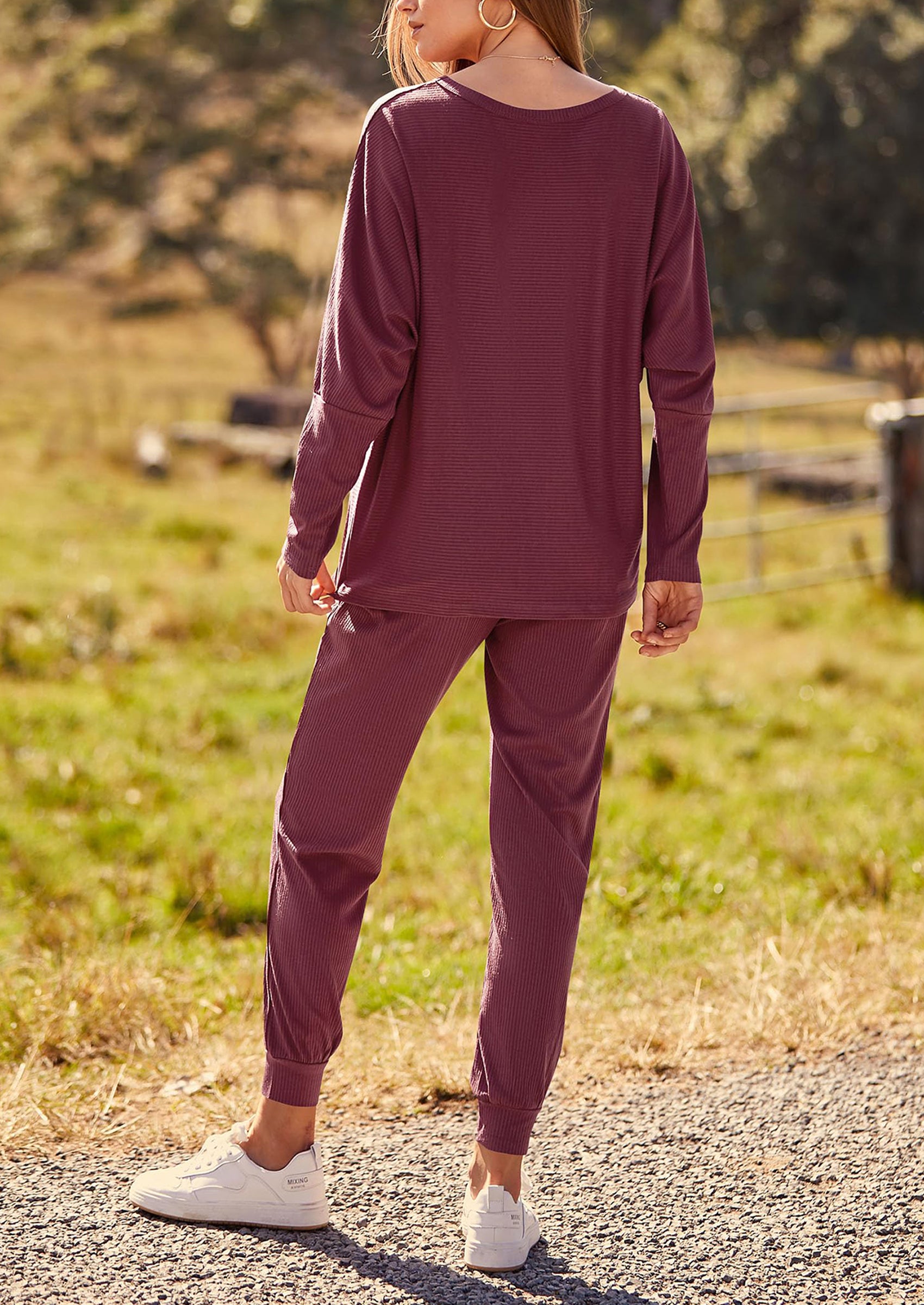 PRETTYGARDEN Women's Fall 2 Piece Lounge Set Long Sleeve Tops Ribbed Pants Spring Matching Sweatsuit Travel Outfits Clothes