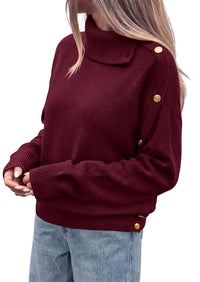 PRETTYGARDEN Womens Turtleneck Sweater Pullover Side Button Fall Clothes  Stretchy Knit,Dropped Shoulder,Ribbed Cuffs,Asymmetrical,Jumper Long Sleeve Tops,Work Office,2026 Winter Casual Outfits