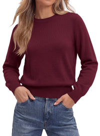 PRETTYGARDEN Women’s Long Sleeve Crew Neck Cropped Sweaters | Lightweight Pullover Tops,Work Business Casual Outfits,Soft Knit Fall Sweater,Winter Clothing,Classic Basic Everyday Layer
