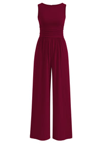 PRETTYGARDEN One Piece Jumpsuits for Women Dressy Casual Sleeveless Crewneck Wide Leg Rompers Jumpers Vacation Summer Outfits