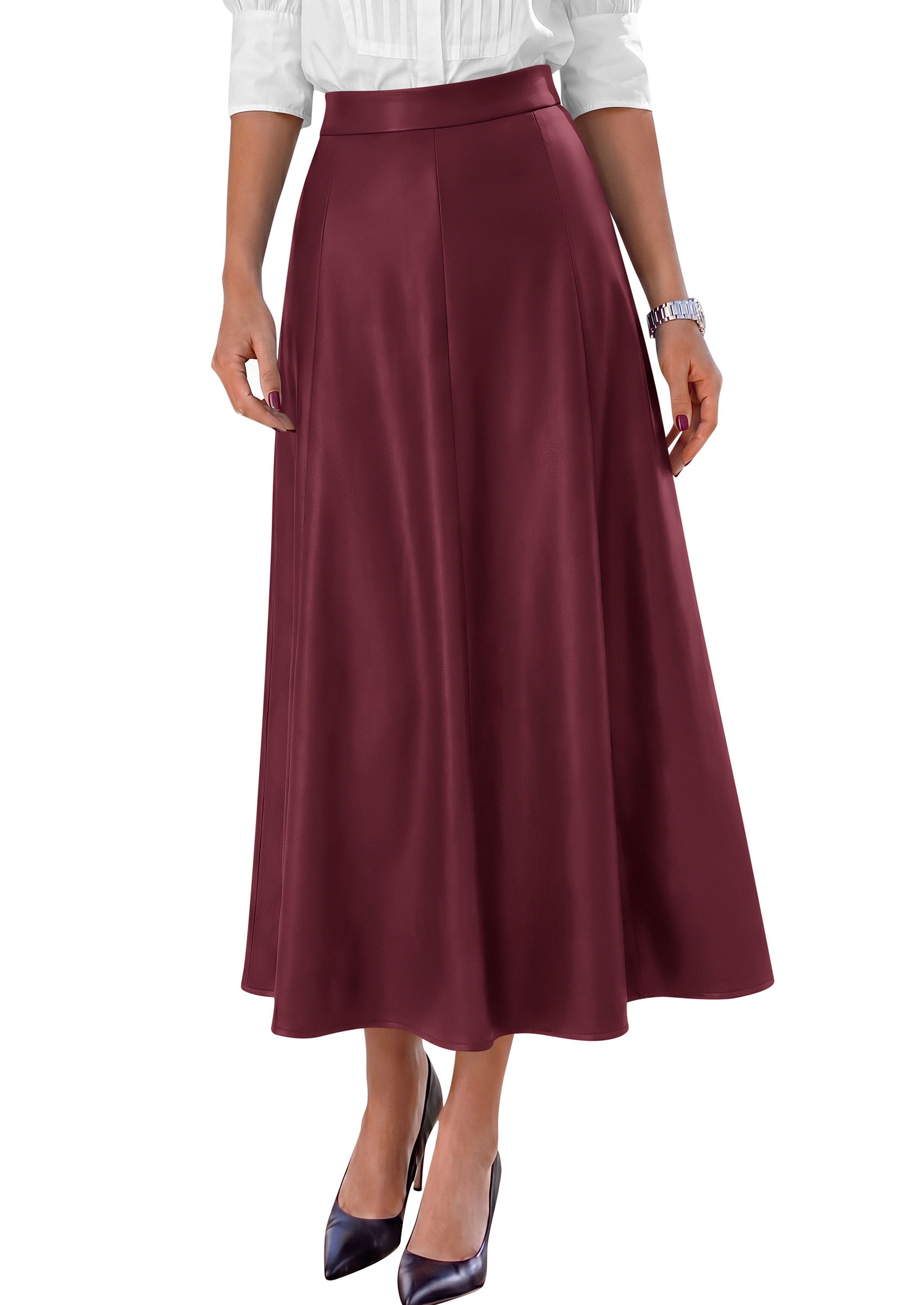 PRETTYGARDEN Womens Faux Leather High Waisted Midi Skirt | Flowy A Line Pleated Skirts, Elegant Swing Flared, Work Business Casual Outfits, Fall Winter Fashion Clothes