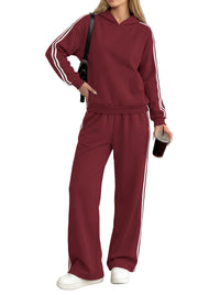 PRETTYGARDEN Women's Sweatsuits Set 2 Piece Striped Hoodie Wide Leg Sweatpants Y2K Retro Casual Tracksuits Travel Fall Outfit