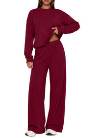 PRETTYGARDEN 2 Piece Lounge Sets for Women Casual Sweatsuits | Soft Stretchy,Drop Shoulder Crew Neck Sweatshirt & Wide Leg Pants,Workout Airport Matching Set Tracksuit,Fall Winter Outfits