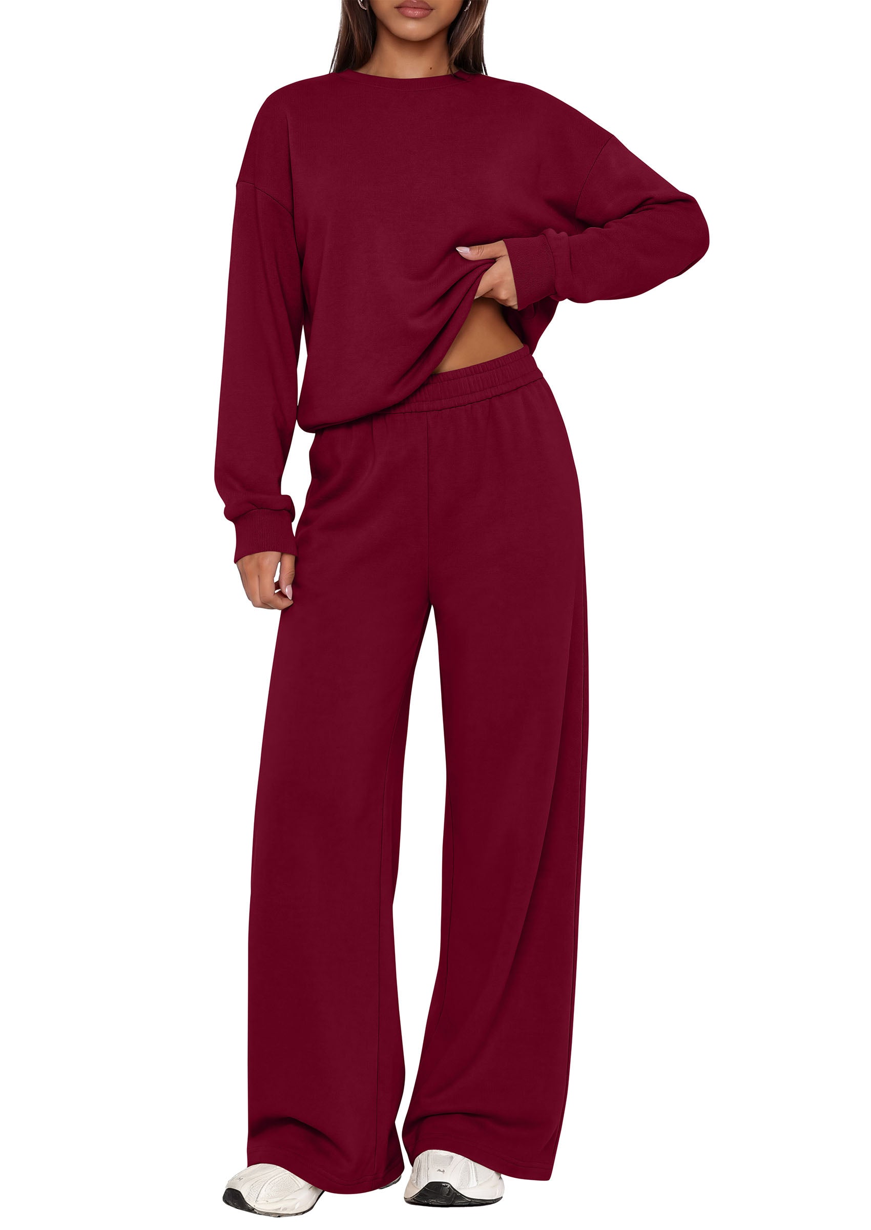 PRETTYGARDEN 2 Piece Lounge Sets for Women Casual Sweatsuits | Soft Stretchy,Drop Shoulder Crew Neck Sweatshirt & Wide Leg Pants,Workout Airport Matching Set Tracksuit,Fall Winter Outfits