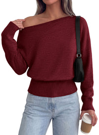PRETTYGARDEN Womens Off The Shoulder Sweater Fall Fashion | Soft Stretchy Knit Fabric, Batwing Long Sleeve Cinched Waist Cropped Sweaters, Date Night Outfit, Asymmetrical Going Out Tops
