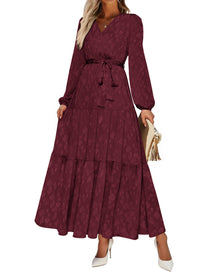PRETTYGARDEN Womens Long Sleeve Boho Floral Wrap Maxi Dress  Fall Wedding Guest Dresses 2026, Chiffon Flowy Long Dresses, Casual Tie Waist V Neck Dress, Modest A Line Ruffle Tiered Dress