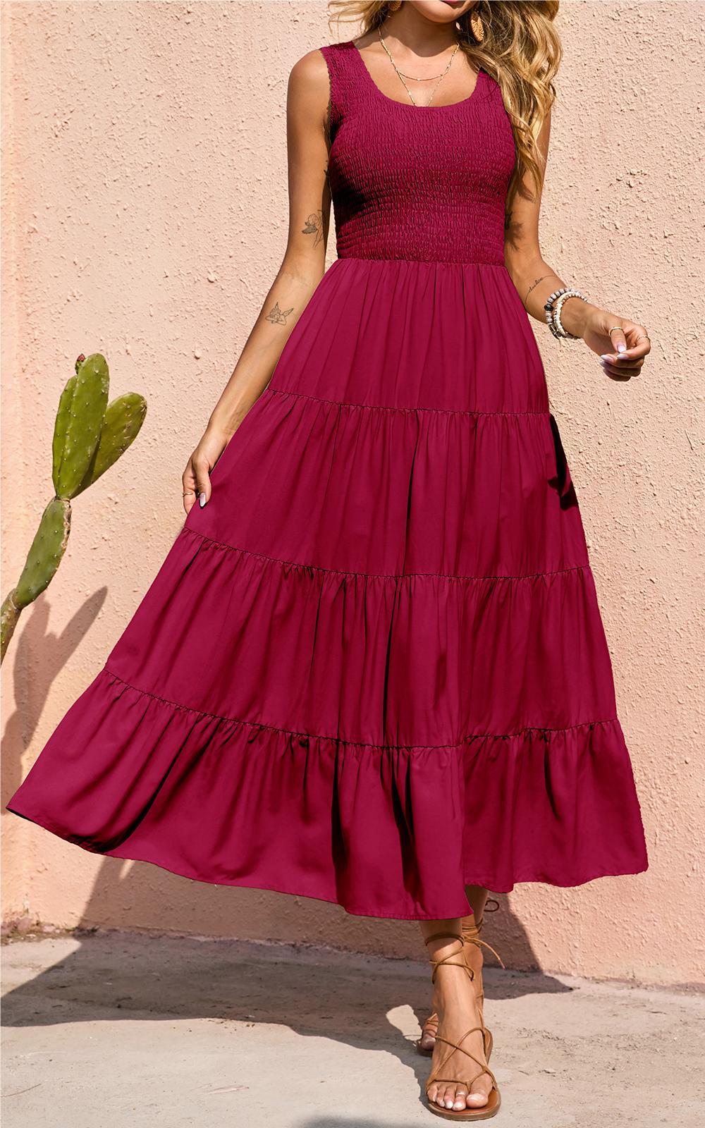 PRETTYGARDEN Women's 2026 Casual Loose Plain Maxi Sundress Smocked Tank Dress Sleeveless Summer Beach Tiered Long Dresses